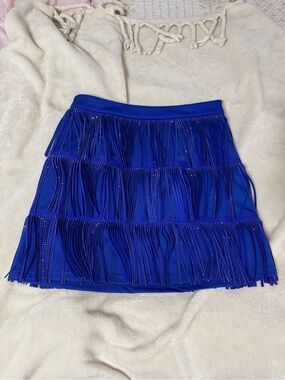 royal blue rhinestone fringe skirt